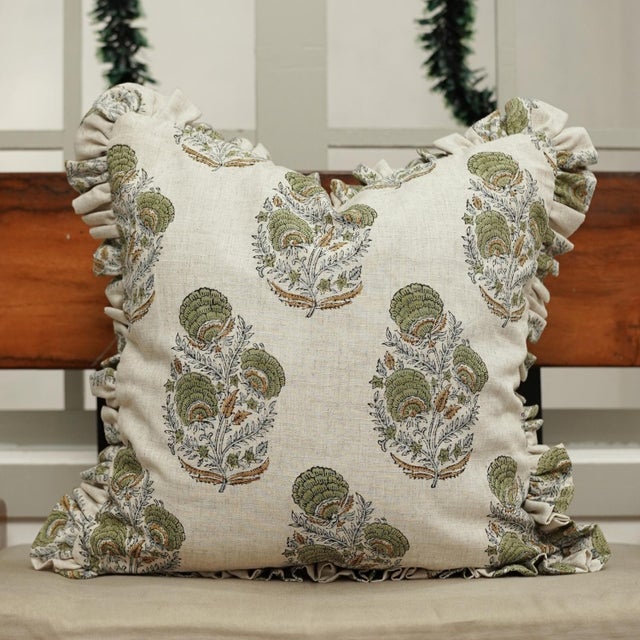 Add artisanal charm to your home with this Handmade Floral Block Print Frill Pillow Cover by Fabdivine. Crafted from...
