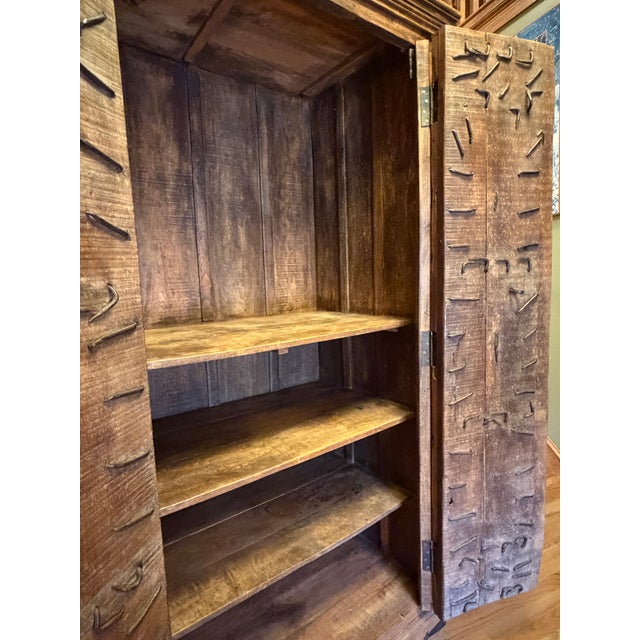 Brown Vintage Indian Haveli Armoire With Antique Hand-Carved Mandala Doors For Sale - Image 8 of 18