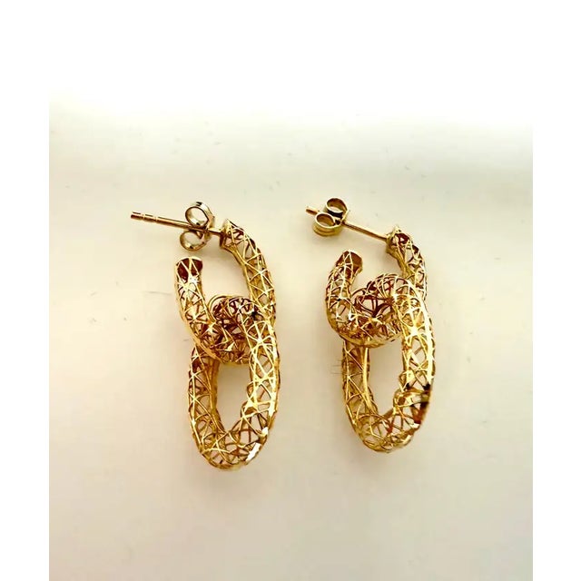 Gold 18k Gold Filigree Loop Dangle Earrings in the Manner of Buccellati For Sale - Image 8 of 8