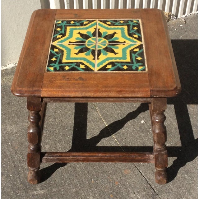 Antique California Tile Oak Side Table Chairish