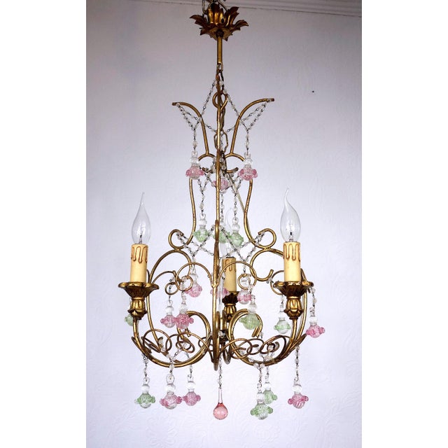 Vintage Metal Murano Glass Flower Chandelier, 1940s For Sale - Image 10 of 10