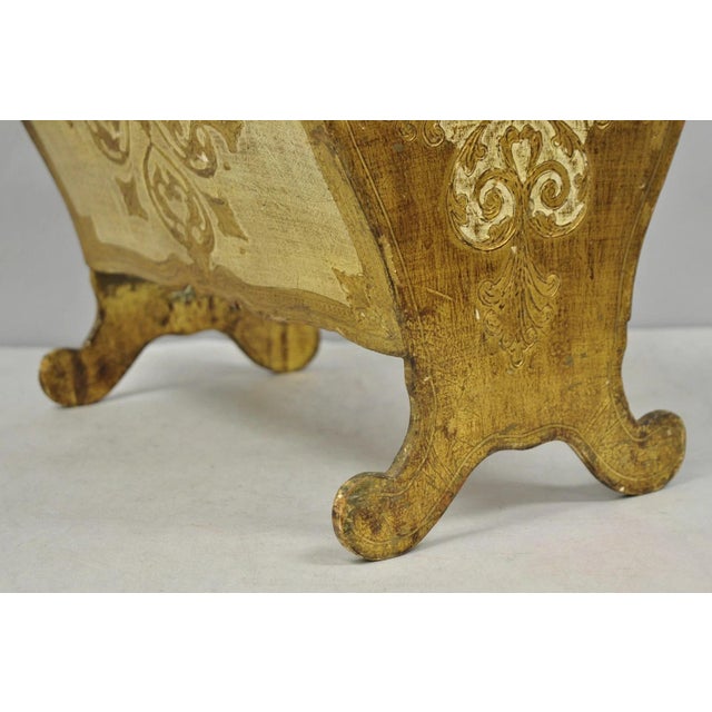 Vintage Italian Florentine Gold Giltwood Hollywood Regency Magazine Rack Stand For Sale - Image 9 of 15
