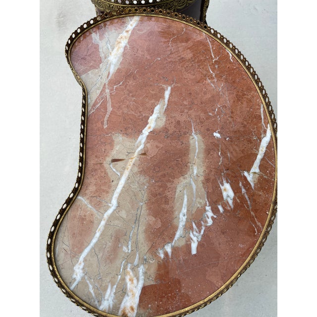 Wood 1980s Pair Kidney Side Tables From Spain With Top Marquetry and Bronze Gold Edges in the Style of Louis XV For Sale - Image 7 of 12