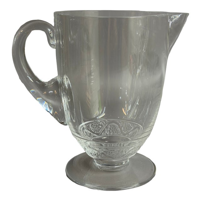1990s Art Deco Lalique France Phalsbourg Pattern Crystal Pitcher For Sale