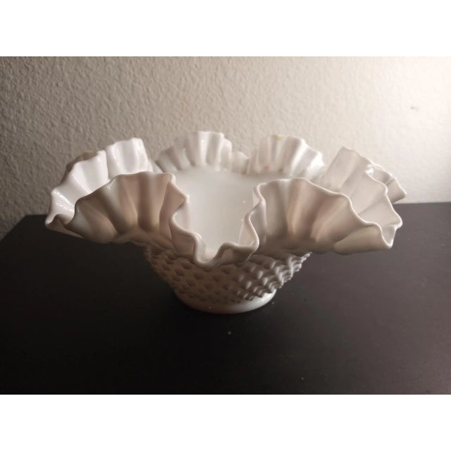 Glass 1940s Fenton Milk Glass Hobnail Ruffled Edge Bowl For Sale - Image 7 of 7