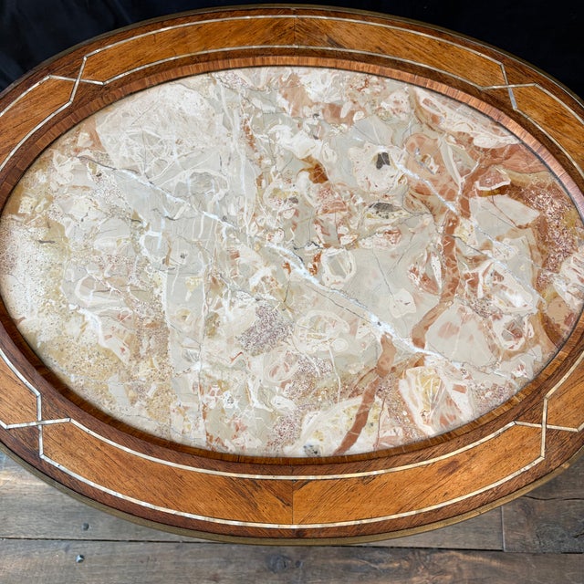 Antique French Louis XV Marquetry Oval Marble Top Coffee Table For Sale - Image 10 of 10