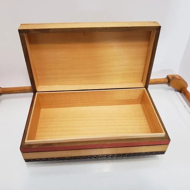 Vintage Painted Hand Carved Wood Cigar Box For Sale - Image 4 of 11