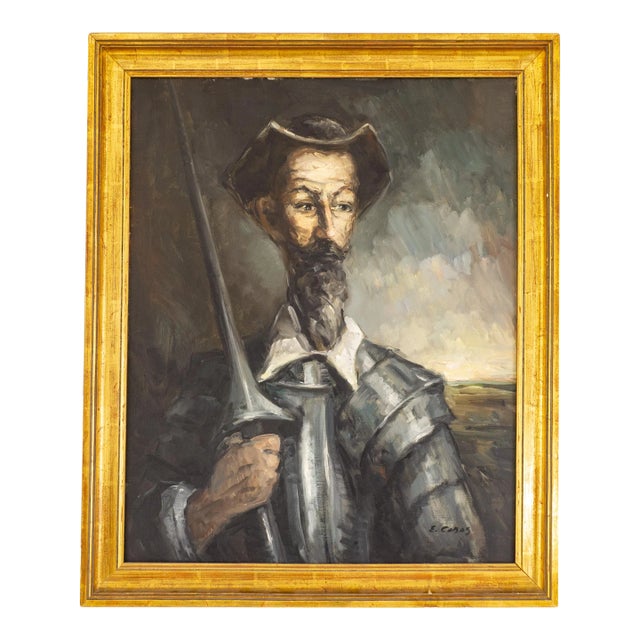 Nocturne E Cobos Don Quixote Portrait Oil Painting | 1962 Framed and Signed For Sale