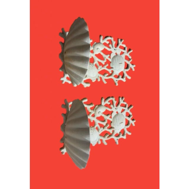 Nautical Vintage Coastal Cast - Iron Coral & Seashells Sconces - A Pair For Sale - Image 3 of 10