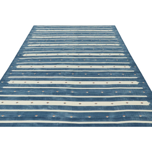 Not Yet Made - Made To Order Rug & Kilim's Contemporary Dhurrie Rug in Blue with White Stripes - 14x20 For Sale - Image 5 of 8