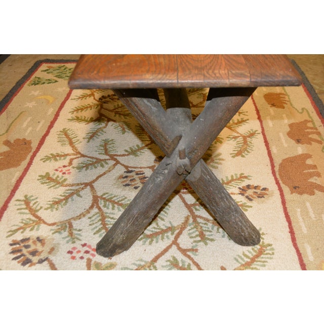 Old Hickory Furniture Co. 1980s Rustic Old Hickory Indiana Oak Wood / Log Bench Dining Seat For Sale - Image 4 of 16