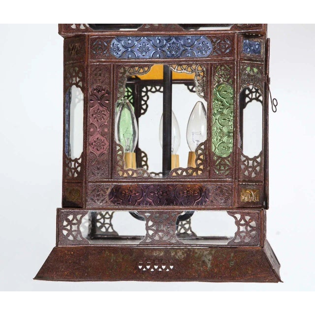 Very nice craftsmanship Moroccan glass light fixture, could be used as a table lamp or hanging light fixture. Multicolored...