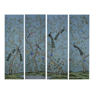 Peacock Garden on Dyed Silk N-09 Wallpaper Mural - Set of 4 For Sale