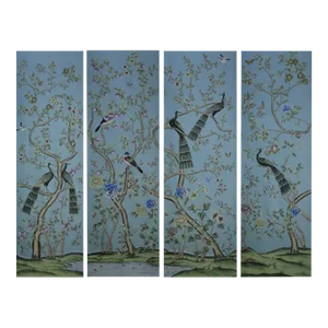 Peacock Garden on Dyed Silk N-09 Wallpaper Mural - Set of 4