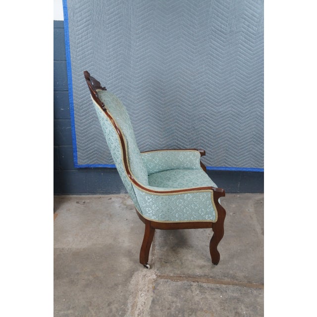 Blue Antique Victorian Walnut Balloon Back Library Parlor Armchair For Sale - Image 8 of 15