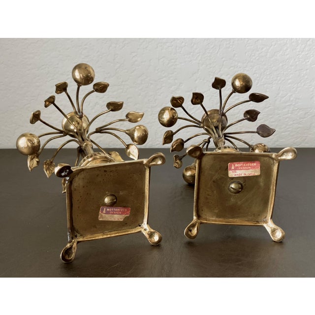 1970s Circa 1970 Mottahedeh Brass Pear Tree Candlestick Holders - A Pair For Sale - Image 5 of 18