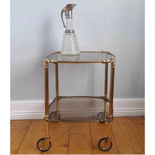 1950s Vintage Art Deco Italian Brass Serving Cart For Sale - Image 5 of 8