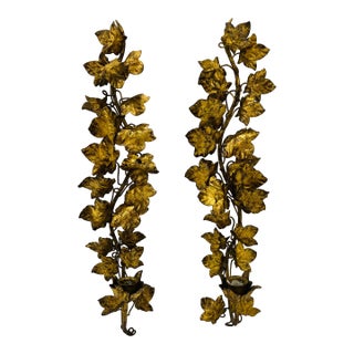 Pair of Italian Tole Ivy Leaf Sconces For Sale