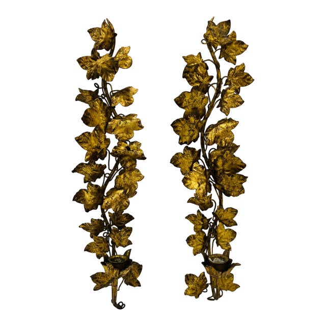 Pair of Italian Tole Ivy Leaf Sconces For Sale