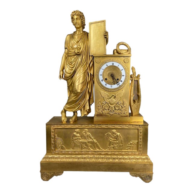 1810 French Empire Bronze Ormolu Mantel Clock 1pc For Sale