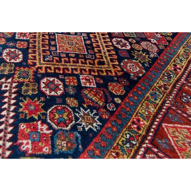 Red 1890s Antique Wide Geometric Botanical Red & Navy Hand Knotted Wool Pile Runner Rug - 4’7” x 10’9” For Sale - Image 8 of 11