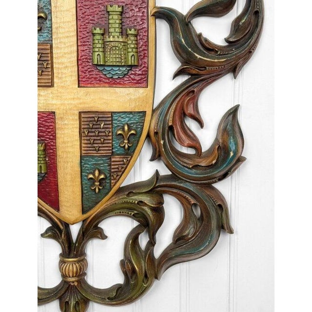 Vintage 38" Heraldry Coat of Arms Wall Art Hanging Sculpture For Sale - Image 10 of 14