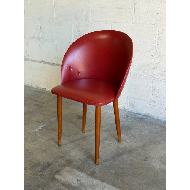 Mid-Century Modern Red Vinyl Barrel Accent Chair With Tapered Wood Legs Mid-Century Modern 1960s For Sale - Image 3 of 11