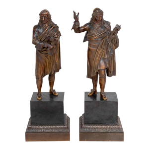 French "Moliere" and "Cornielle" Patinated Bronzes - Set of 2