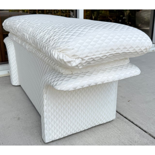 Asian Inspired White Diamond Pattern Bench From 80's For Sale - Image 4 of 10