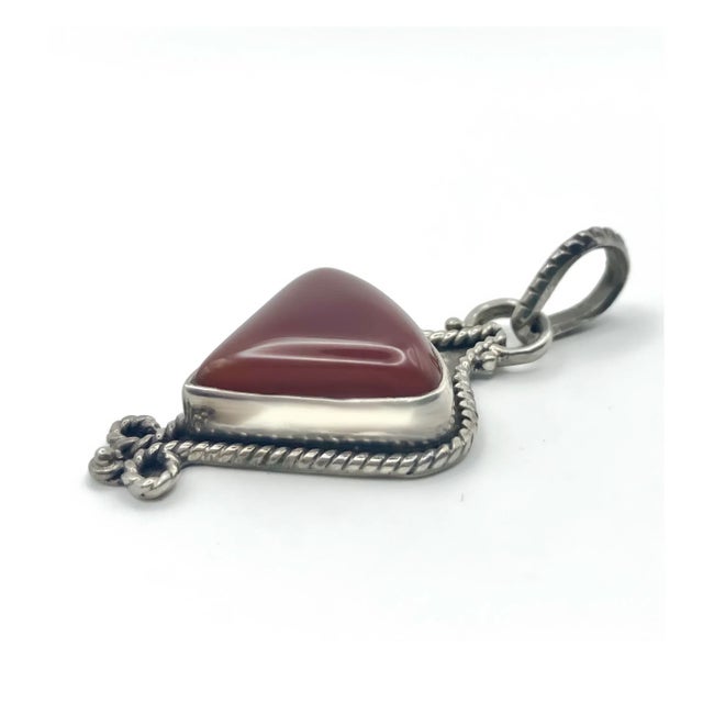 Vintage Carnelian Gemstone and Sterling Silver Pendant For Sale - Image 4 of 6