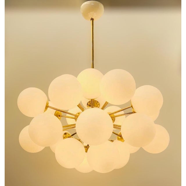 Italian 21st Century Ovale Natural Brass Matte White Murano Sputnik Chandelier by Fabio LTD For Sale - Image 3 of 7