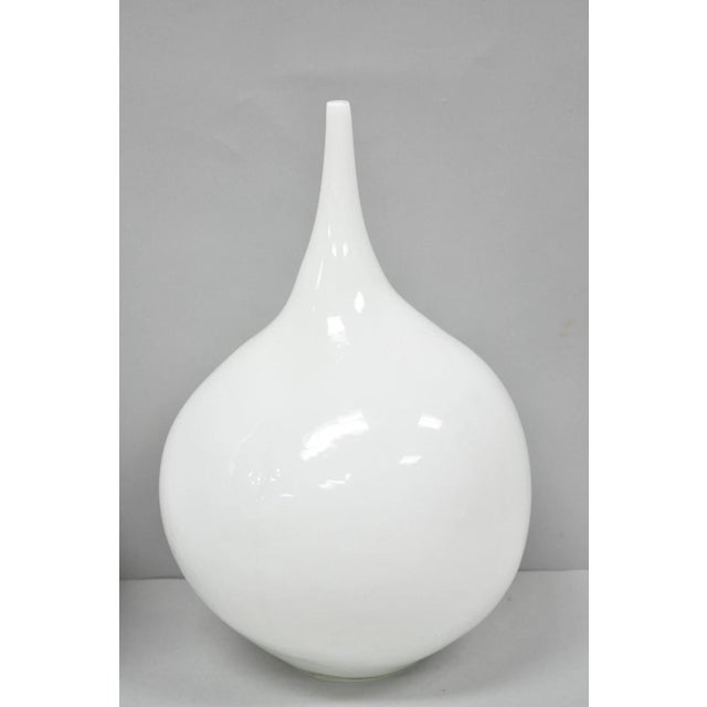 Decorative Modern White Bulbous Art Glass Vessel Vase by Lazy Susan - 2 Pc Set For Sale - Image 10 of 18