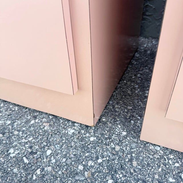 Postmodern Pink Gloss Laminate Waterfall Nightstands - A Pair For Sale - Image 9 of 12