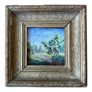 1936 French Watercolor Landscape Painting in Antique Frame For Sale