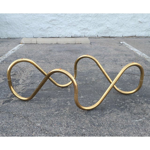 1980s Vintage Articulating Tubular Brass & Glass Coffee Table For Sale - Image 9 of 10