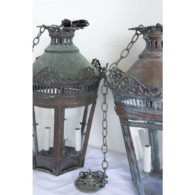 19th Century French Copper Lanterns Newly Wired - a Pair For Sale - Image 13 of 17