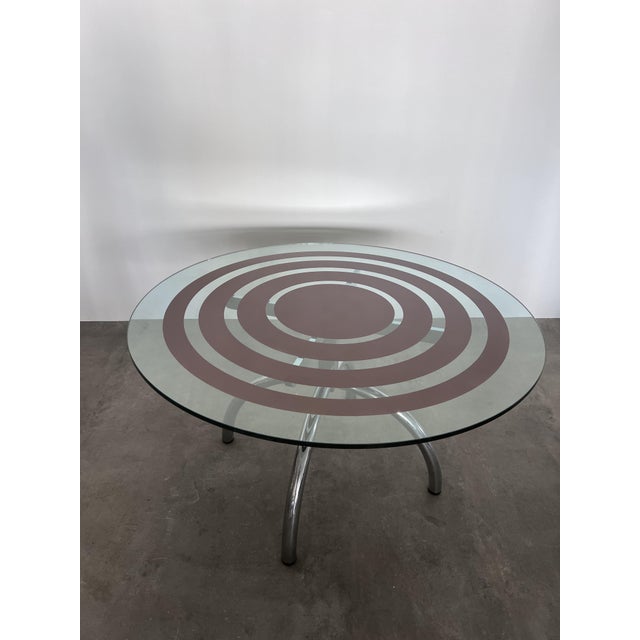 Vintage Table with Steel Base and Tempered Glass Top, 1970 For Sale - Image 4 of 6