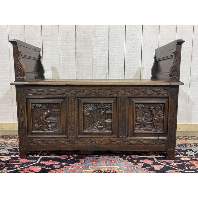 Early 20th Century Breton Storage Bench in Oak and Chestnut For Sale - Image 16 of 16