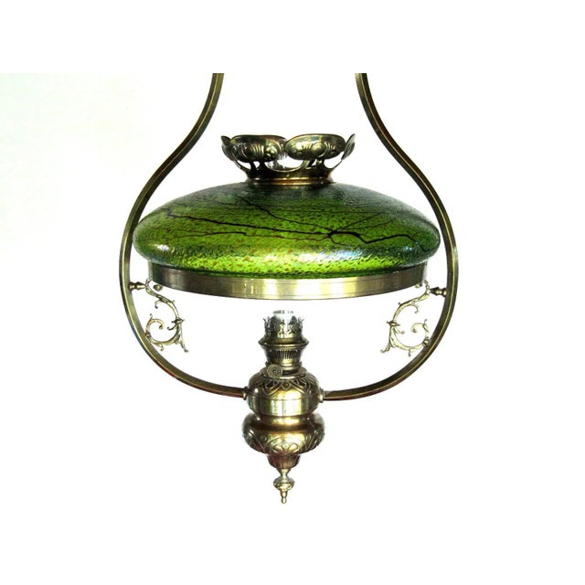 Antique Austrian Art Nouveau Lamp with Glass Shade For Sale - Image 3 of 9