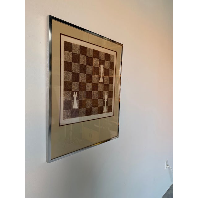 Striking vintage modernist limited edition print titled “Chess”, featuring a minimalist geometric chessboard composition...