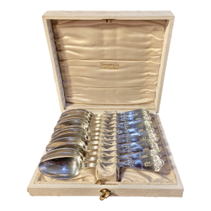 Set of 12 Antique Tiffany & Co. Sterling Silver "Beekman" Pattern Spoons in Original Box Pat., 1868