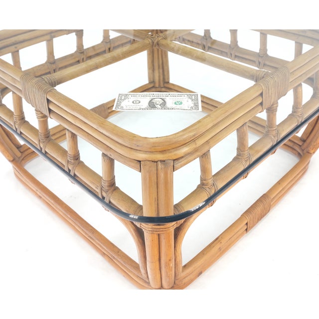 Ficks Reed Bamboo & Reed Square Glass Top Coffee Table c.1970s Mint! For Sale - Image 11 of 11