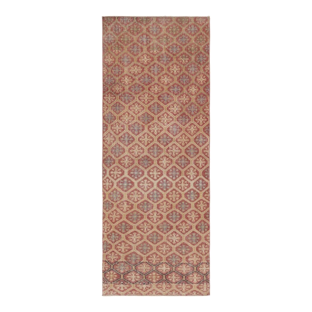 Vintage Turkish Rug, Beige Field With Red Diamond Geometric Motifs - Rug & Kilim For Sale