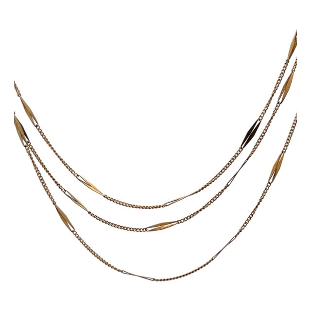1920s 18k Yellow Gold Long French Bar Chain 61" For Sale