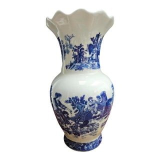 Vintage Victoria Ware Blue and White Stoneware Transferware Vase For Sale