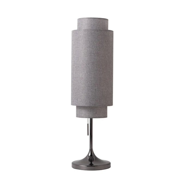 2020s 1960s Nova of California Mid Century Lollipop Linen Table Lamp - Black Nickel, Cashmere Gray Linen Shade, on/Off Pull C For Sale - Image 5 of 15