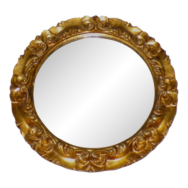 Vintage Italian Florentine Gilded Gesso Round Mirror Fleur De Lis For Sale
