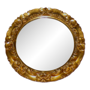 Vintage Italian Florentine Gilded Gesso Round Mirror Fleur De Lis