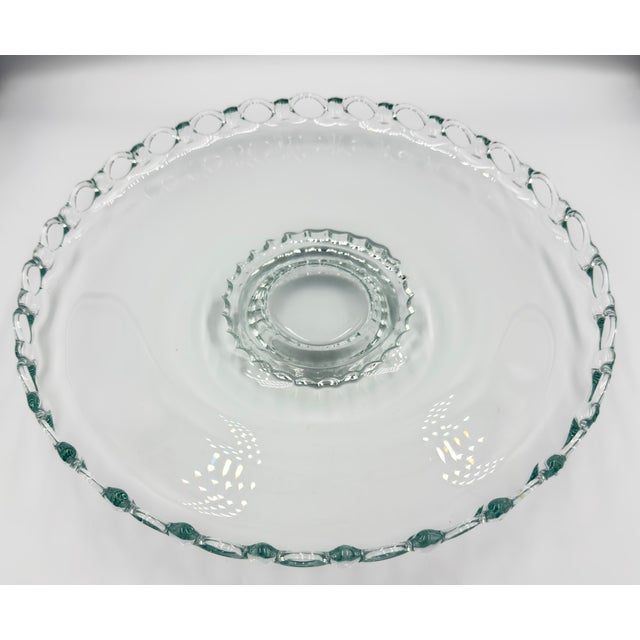 Contemporary Depression Footed Glass Open Lace Edge Shallow Platter 13" Fruit Bowl For Sale - Image 3 of 7