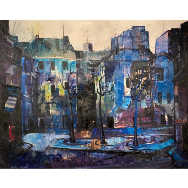 Mid-Century Modern “Cityscape” Large 1950s Vintage Oil on Canvas by Bert Hildebrandt For Sale - Image 3 of 6